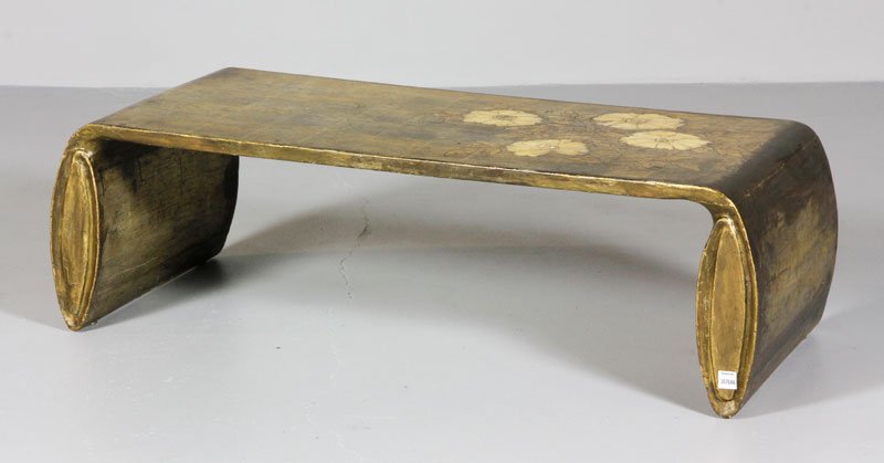 Kuehne Coffee Table: Max Kuehne coffee table, silver leaf and polychrome, signed lower right, circa 1930s, 13" x 41". Provenance: Collector in Boston, MA.