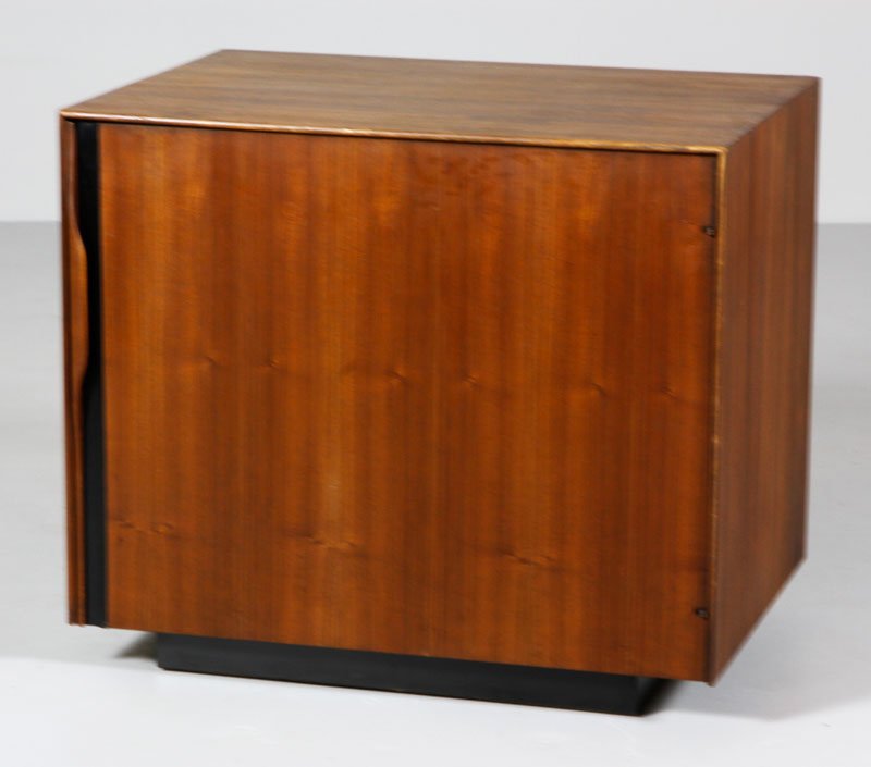 Kapel/Glen of California Cabinet: John Kapel/Glen of California cabinet, c. 1960s., walnut with formica pull out shelf on inside, 24” x 28” x 20”. Provenance: From a Woodland Hills, CA collection.