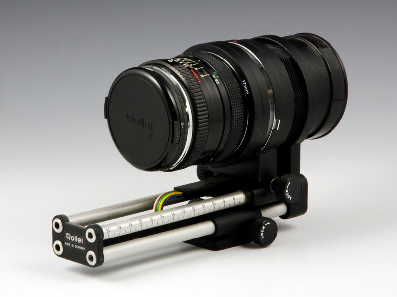 Rollei F/2.8 Planar HFT Lens: Rollei F/2.8 80mm planar HFT lens with Rollei auto bellows for Rolleiflex 6000 series. Provenance: Beverly, MA estate.