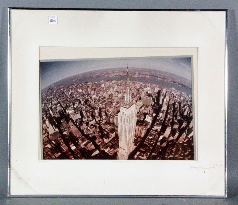 Franco, "Morning Light from Above", Panoramic: "Morning Light from Above", color panoramic of New York City, signed Gary Franco, July '83, #3/150 lower right, 19" x 12 1/2" (image), 28" x 24" (frame). Provenance: Wakefield, MA collector.