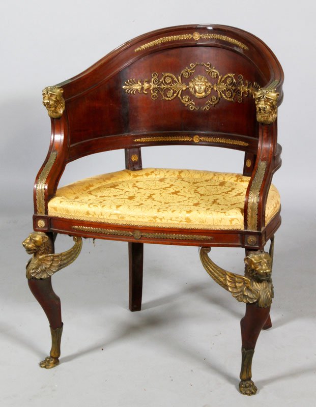 Late 19th C. Russian/French Armchair: Late 19th century, Russian/French armchair with ormolu mounts, 34" x 29" x 20". Provenance: From a Rockville, MA estate.
