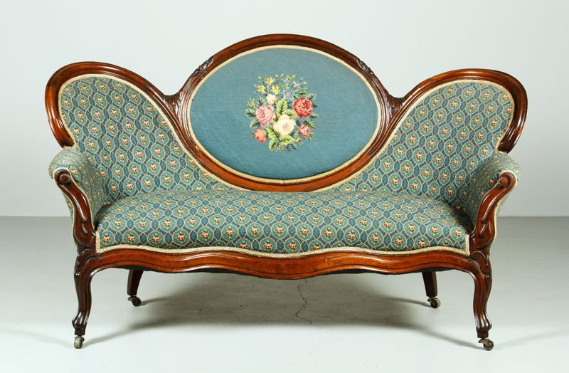 Victorian Sofa: Victorian sofa, upholstered in needlepoint, 41" h x 62" l x 27" d. Provenance: From a Beverly, MA collection.