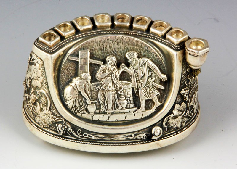Silver Menorah by Winograd: Menorah by Henryk Winograd, silver, signed and dated 1987, hallmarked "HW999" (for .999 fine silver), approximately 3.5 troy oz TW, 2 1/4"h x 3 1/2"w x 2 3/8"d.
