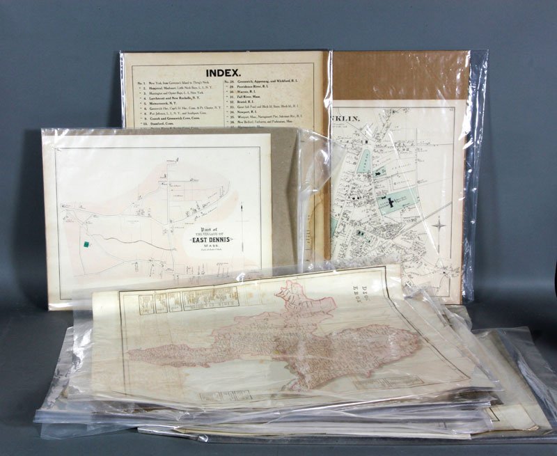 14 Hand-Colored Maps: Lot of fourteen hand-colored maps, eleven of Europe, two of US area maps and one index page listing city maps (USA), 24 3/8"h x 21"w (largest). Provenance: Property from the estate of Joseph Raymond o