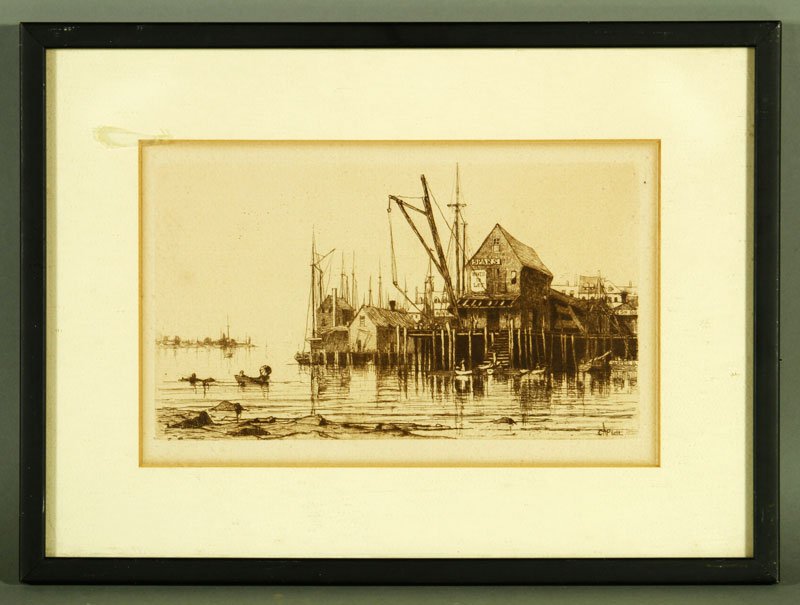 10 Etchings: Lot of ten etchings from assorted artists, 6 5/8"h x 9 5/8"w (view), 14 1/4"h x 18"w (frame) (largest). Provenance: Property from the estate of Joseph Raymond of Chestnut Hill and Cape Cod, MA. Joseph
