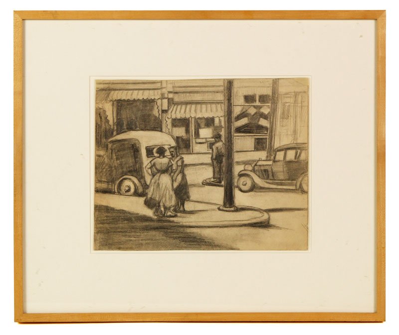 Thrash, "Drawing for the 24th and Ridge C," Graphite on: Dox Thrash (American, 1892-1965) "Drawing for the 24th and Ridge C," graphite on paper, 9 5/8" x 12 1/8" (view), 17 1/2" h x 21" w (mat and frame). Property of Oprah Winfrey.