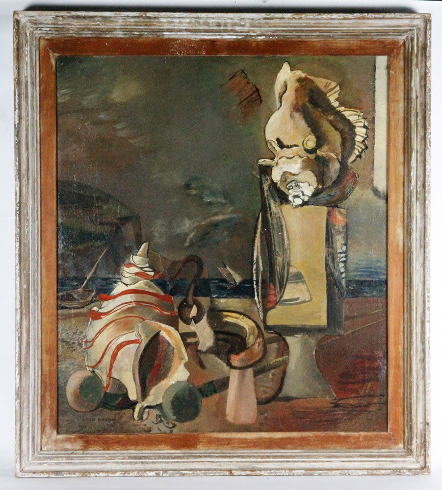 Bouche, Shells on Beach, O/C: Louis Bouche (American 1896 - 1969), shells on beach, oil on canvas, signed lower left, dated 1933, 34 1/4"h x 30"w (view), 40 1/4"h x 36 1/4"w (frame). Provenance: Estate of Alexander Brook.