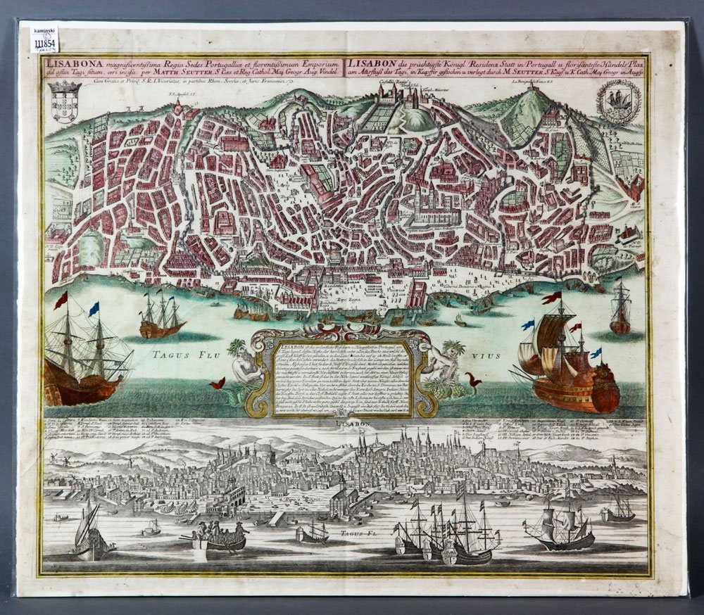 15th C. Hand-Colored Maps: Lot of 15th century hand-colored maps of Portugal and Lisbon, 22"h x 28"w (Map of Portugal). Provenance: Property from the estate of Joseph Raymond of Chestnut Hill, MA and Cape Cod, MA. Joseph was a 