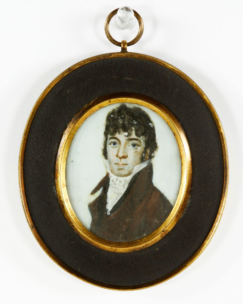 Portrait, Miniature on Ivory: Miniature on ivory portrait of a gentleman, 2 3/4" x 2" (view), 4 1/2" x 3 5/8"w (frame). Provenance: Estate of Alexander Brook.