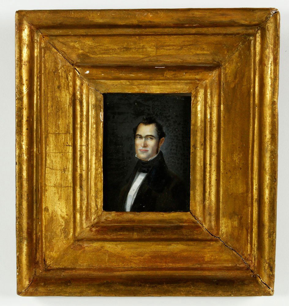 Portrait, Miniature on Ivory: Miniature on ivory portrait of an Italian gentleman possibly Guillermo de Cysorite, 3 1/2" x 2 1/2" (view), 8" x 7 3/8"w (frame). Provenance: Estate of Alexander Brook.