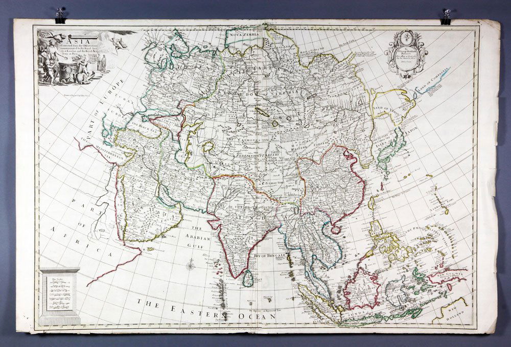 2 Large Folios by Senex: John Senex (English 1678-1740), two large folios of drawings and engravings, Spain and Asia, each approximately 41" x 27". Provenance: Property from the estate of Joseph Raymond of Chestnut Hill, MA a