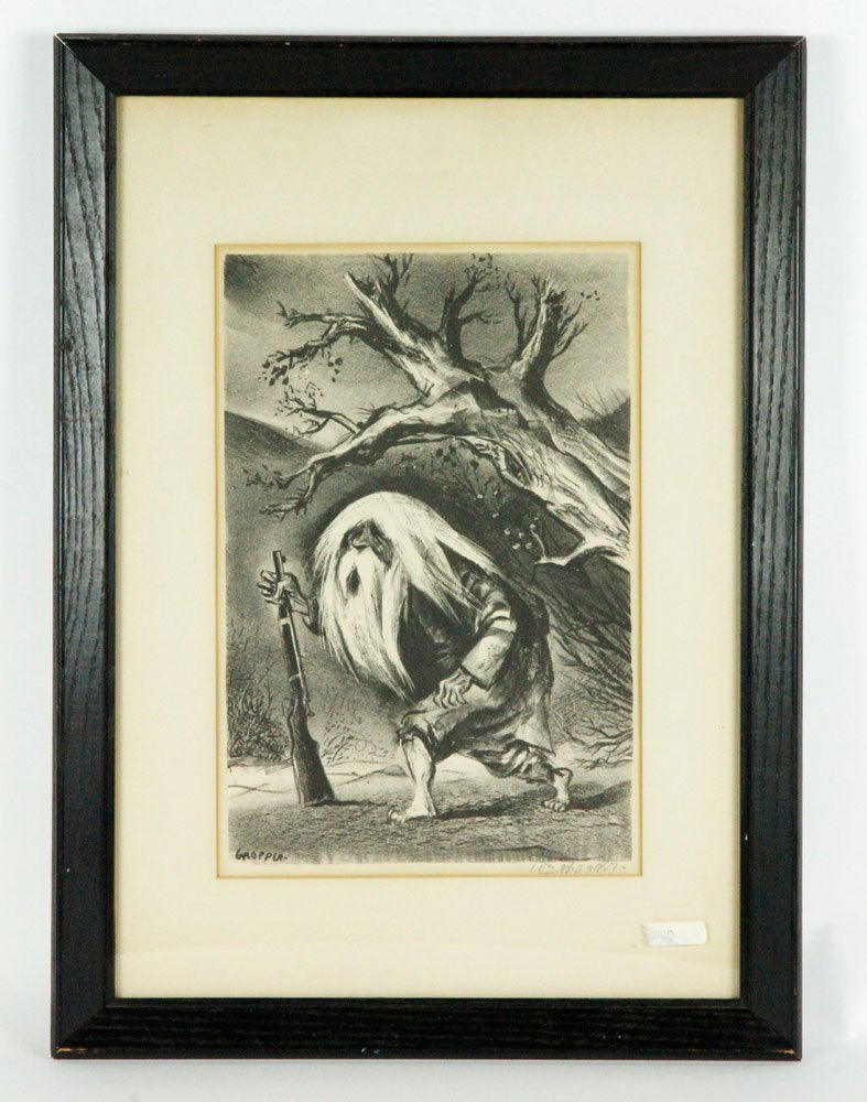 Gropper, Rip Van Winkle, Lithograph: William Gropper (American, 1897-1977), Rip Van Winkle, lithograph on paper, 14"h x 9"w (view), 22 1/4"h x 16 1/4"w (frame). Provenance: Estate of Alexander Brook.