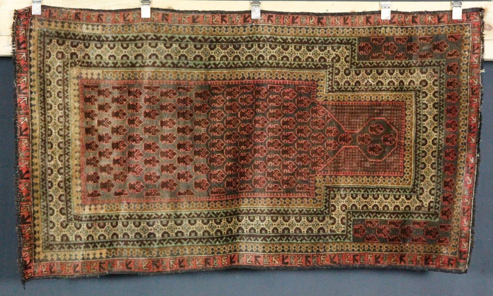 Antique Balouch Prayer Rug: Antique Balouch prayer rug, 5' 5" x 3'. Provenance: San Diego, CA collector.