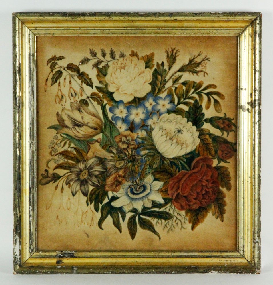 18th/19th C. Floral Theorem: 18th/19th Floral theorem, 18 1/2" x 17 1/2", framed 22 1/2" x 21 1/2". Provenance: From the estate of Alexander Brook.