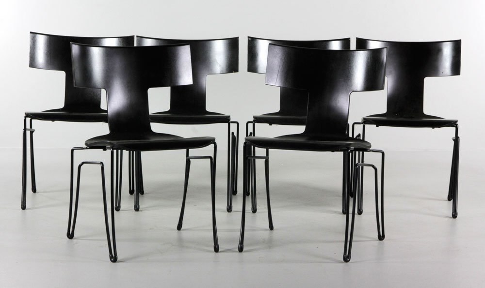 6 Hutton for Donghia Chairs: Lot of six chairs, John Hutton (1947-2006) for Donghia - Klismoms, 31"h x 20"w x 20 1/2"d, 18" (seat height). Provenance: San Diego, CA collector.