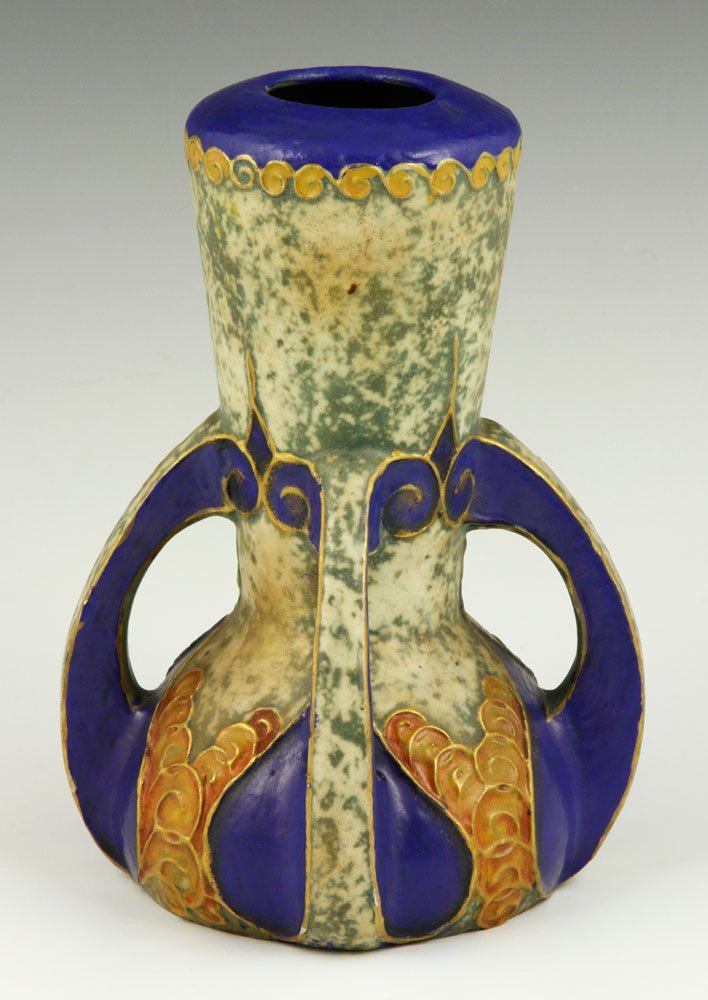 Amphora Vase: Amphora vase, Bohemia, with four handles, 7".