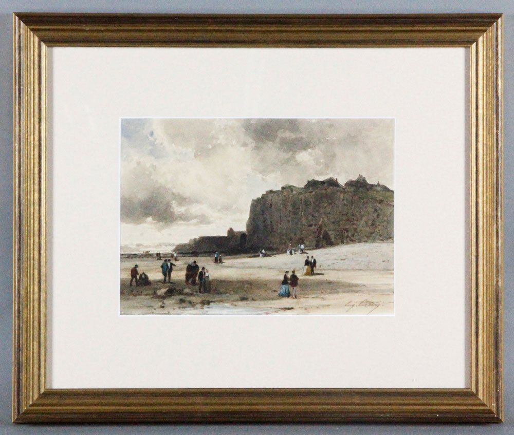 Eugene Ciceri, Figures on a Beach, W/C: Eugene Ciceri (1813-1890), French, Figures on a Beach, watercolor, signed lower right, 7''h x 10''w, framed 15''h x 18''w. Provenance: Estate of Alexander Brook.