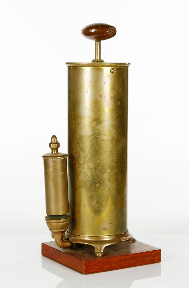 Ship's Brass Air Whistle: Ship's brass air whistle on wood base, 16'' h. Provenance: Estate of Alexander Brook.