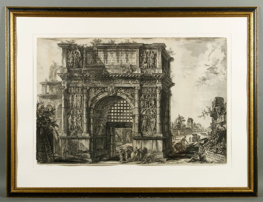 Piranesi, Arch of Beneventum, Etching: Giovanni Battista Piranesi (1720-1778), Arch of Beneventum, etching, printed from the original plate in its final state by the Regia Calcografia, more information verso, 18 1/4" h x 27 1/2" w (view), 