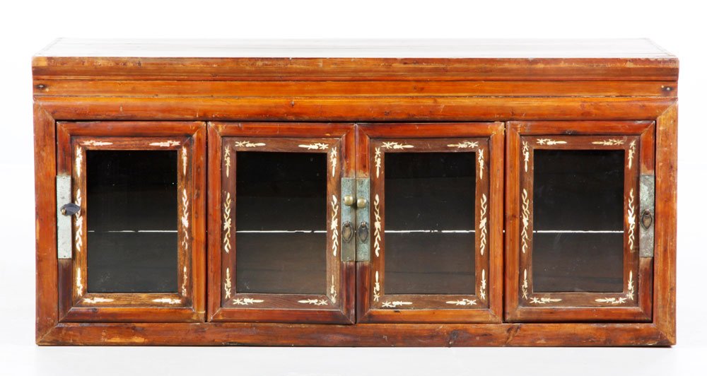 Late 18th / Early 19th C. Chinese Cabinet: Late 18th/ Early 19th Century, four-door Chinese cabinet with ivory inlay, 17'' h x 31 1/2'' w x 18'' d. Provenance: Estate of Alexander Brook.
