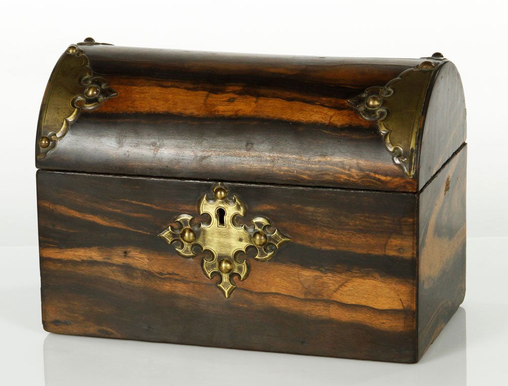 19th Century Ladies Box: 19th Century Ladies Box, coromandel wood, dome top, brass mounts. Provenance: Estate of Alexander Brook.
