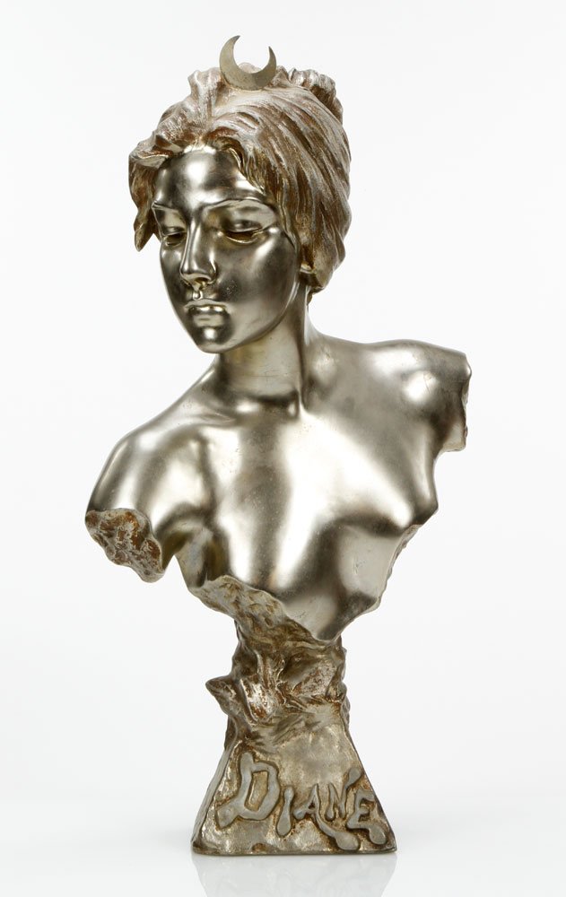 In the Manner of Emmanuele Vallinis, Metal Sculpture of: In the manner of Emmanuele Villanis, metal sculpture of Diane, 23'' h. Provenance: The Estate of Alexander Brook.