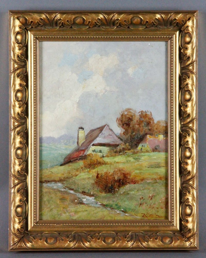 Klein, Cottage in Landscape, O/C: Ludwig Klein ( b. 1915, German), Cottage in Landscape, oil on canvas, signed lower right, 10'' h x 14'' w, framed 17 1/4''h x 13 3/4'' w. Provenance: Estate of Alexander Brook.