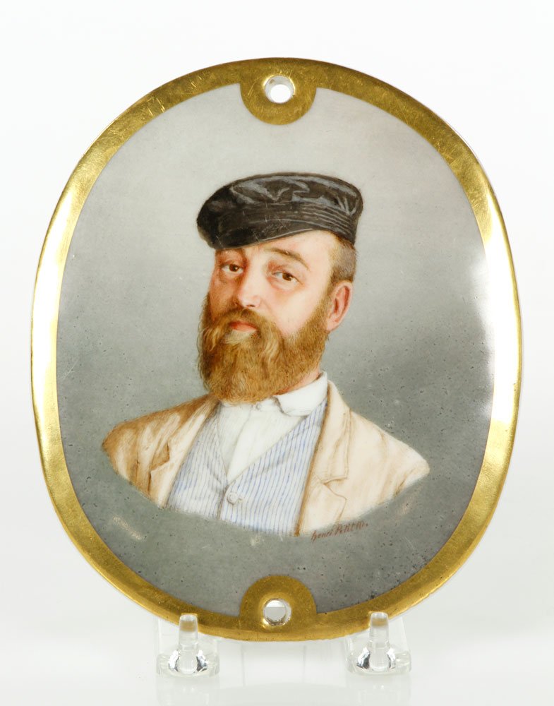 Limoges Commemorative Plaque: Limoges Commemorative Plaque, Jean Marcel Desiree, d. 1871, 7'' h x 5 7/8'' w. Provenance: Estate of Alexander Brook.