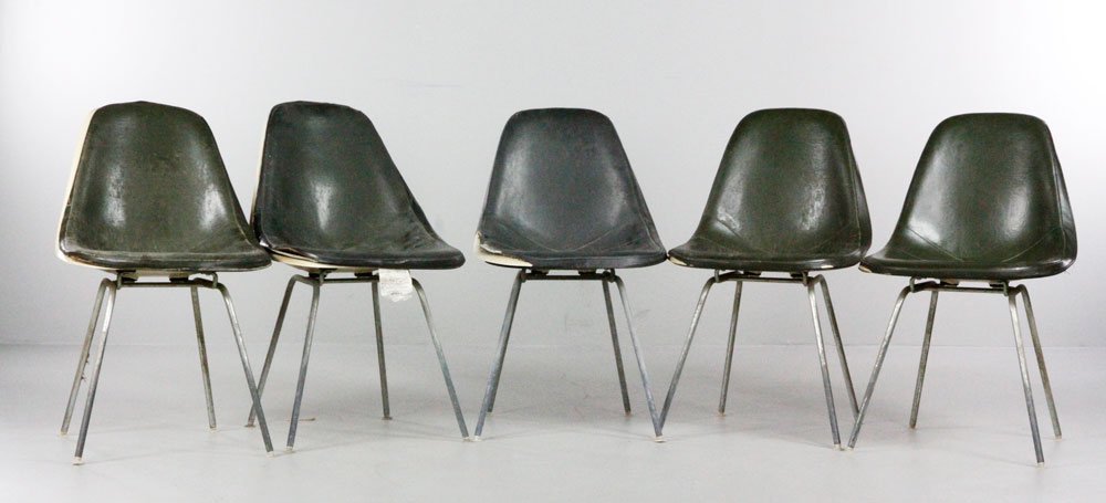5 Eames for Herman Miller Chairs: Set of five Ray and Charles Eames for Herman Miller chairs, signed, 32"h x 19"w x 20"d. Provenance: Marblehead, MA estate.