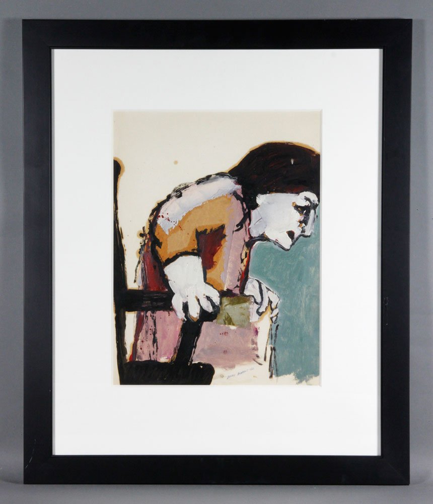 Andrews, "Lady in Chair", Collage: Benny Andrews (American 1930-2006), "Lady in Chair", oil and collage on card, from the collection of Halper Gallery, Palm Beach, FL, 18" x 14" (view), 29" x 24 1/4" (frame). Provenance: Lake Worth, FL