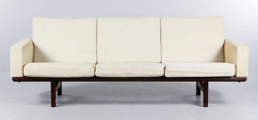 Hans Wegner for Getama, Denmark Sofa: Hans Wegner for Getama, Denmark sofa #263/3, circa 1960s, original upholstery and in beautiful condition, some darkening due to the age, 28 3/4" x 81" x 27 1/2". Provenance: Peabody, MA collector.