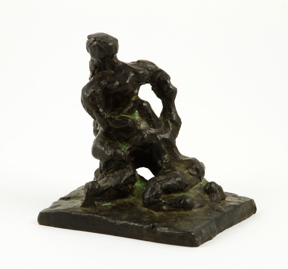Lipchitz, Figural Abstract, Bronze: Jacques Lipchitz (French, 1891-1973), figural abstract, bronze, "Two Females", signed with thumbprints, with new base, 4 1/2"w x 3 1/4"d. Provenance: Lake Worth, FL collector.