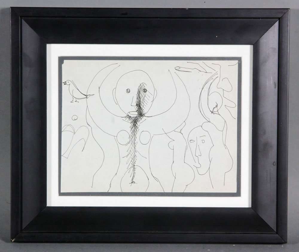 Coronel, Female Figures, Ink: Pedro Coronel (Mexican 1923-1985), female figures, ink drawing, circa 1960s, 11" x 13" (frame). Provenance: Altadena, CA collector.