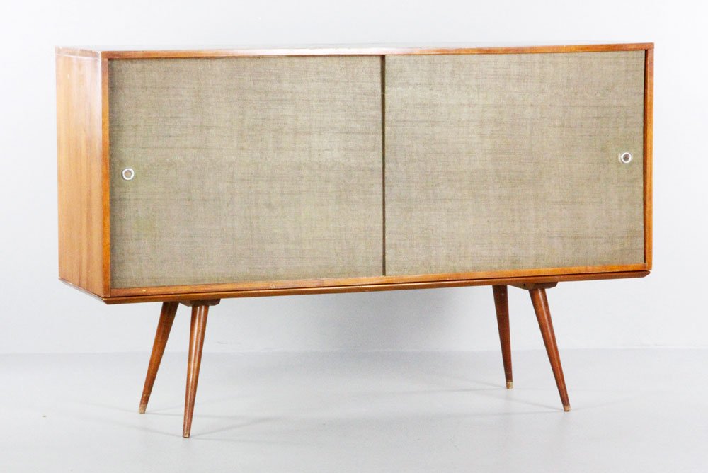 Paul McCobb Birch Credenza: Paul McCobb credenza, ebonized birch and glass cloth. Provenance: San Diego, CA collector.