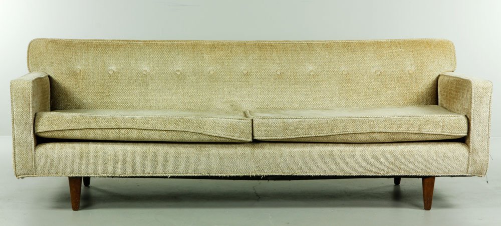 Wormley for Dunbar Sofa: Edward Wormley for Dunbar sofa, circa 1950s, reupholstered, tapered mahogany legs, 86" x 33" x 29". Provenance: Westchester, NY estate.