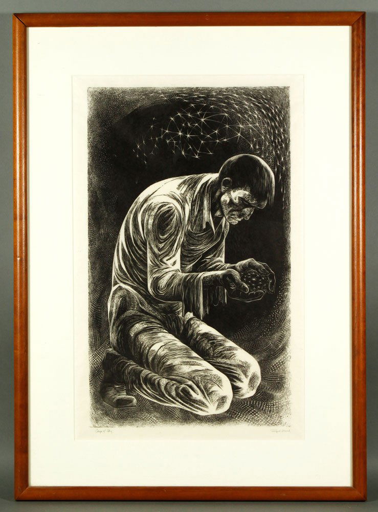 Ward, "Cup of Sky", Wood Engraving: Lynd Ward (American 1905-1985), "Cup of Sky", wood engraving on Japan paper, 1965, titled in pencil lower left, signed "Lynd Ward" lower right in pencil, nicely matted and framed, with gallery label a