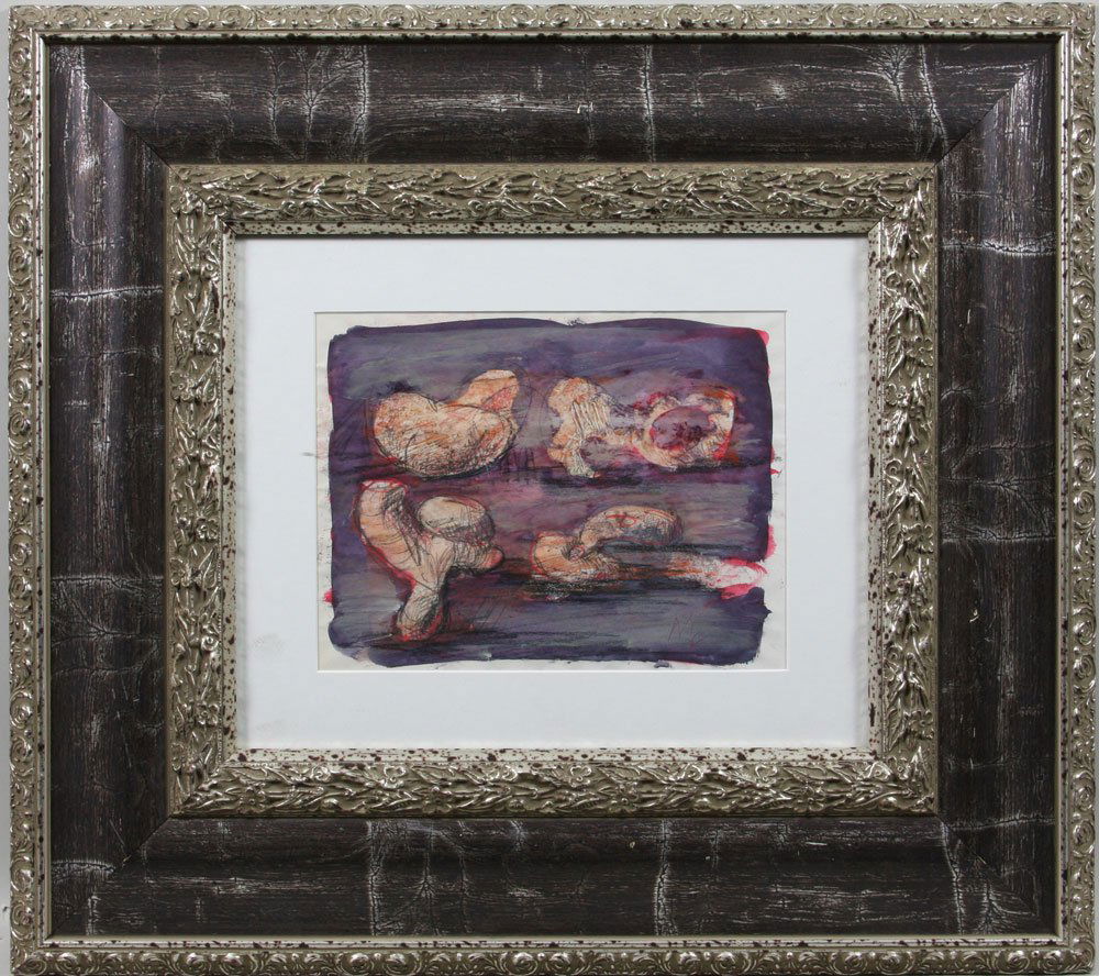 Moore, Reclining Figures, W/C: Henry Moore (British, 1898-1986), reclining figures, watercolor and ink, signed in watercolor "H. Moore" lower right, 7 3/4" x 9 3/4", 20" x 23" frame size, under glass.
