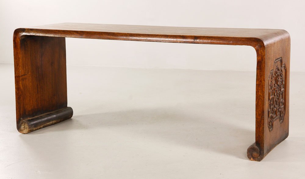 Chinese Huanghuali Wood Stool: Huanghuali wood stool, China, 19” x 46” x 15”.