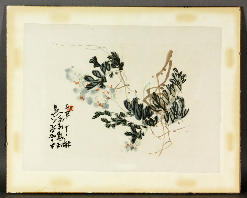 Chinese 20th C. Watercolor Painting, Signed Chen: Painting, China, 20th century, of a wisteria branch, watercolor on paper, signed by Chen Banding (1876-1970), Wu Changshou's student and famous for his flower paintings, 17" x 12 1/2", framed 20" x 16