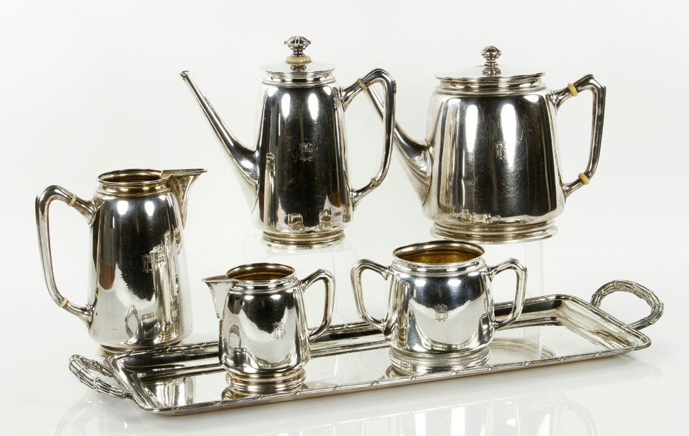 Austro-Hungarian Silver Tea Set: Austro-Hungarian .800 silver tea set, by Bachruch Sugg, hallmarked on base, tallest 7 1/4" h, approximately 92.5 troy oz TW. Provenance: From a Nahant, MA estate.