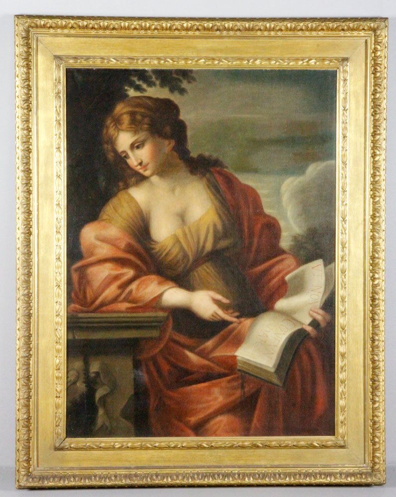 After Romanelli, "The Cumaean Sibyl," O/C: After Giovanni Francesco Romanelli (Italian, 1610-1662), "The Cumaean Sibyl," 18th century, oil on canvas, 41" h x 30" w. Provenance: From a Los Angeles, CA collection. Originally in Capodimonte Museu