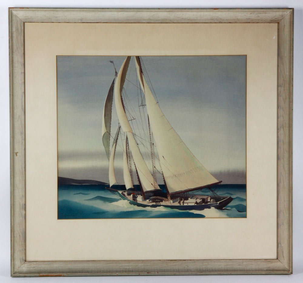 Bernath, Yachting Scene, W/C: Sandor Bernath (American, 1892-1984), Yachting Scene, water color, 17" h x 19.5" w. (sight) Provenance: from a New York collection.