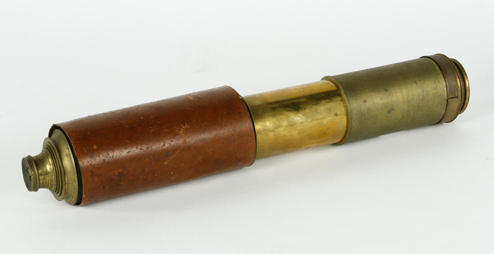 19th C. Brass Spy Glass: 19th century spy glass, brass, 11 3/4" (closed) x 2 1/2"d. Provenance: Marblehead, MA estate.