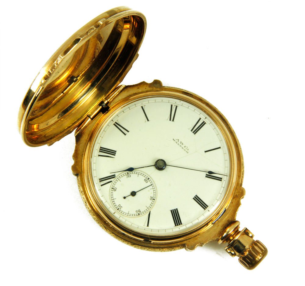14K Gold Pocket Watch: 14K gold pocket watch, American Watch Company, inscribed 1885, approximately 4.8 oz / 88 DWT TW. Provenance: From the estate of Julia Jergens Joslin of Cincinnati, OH.
