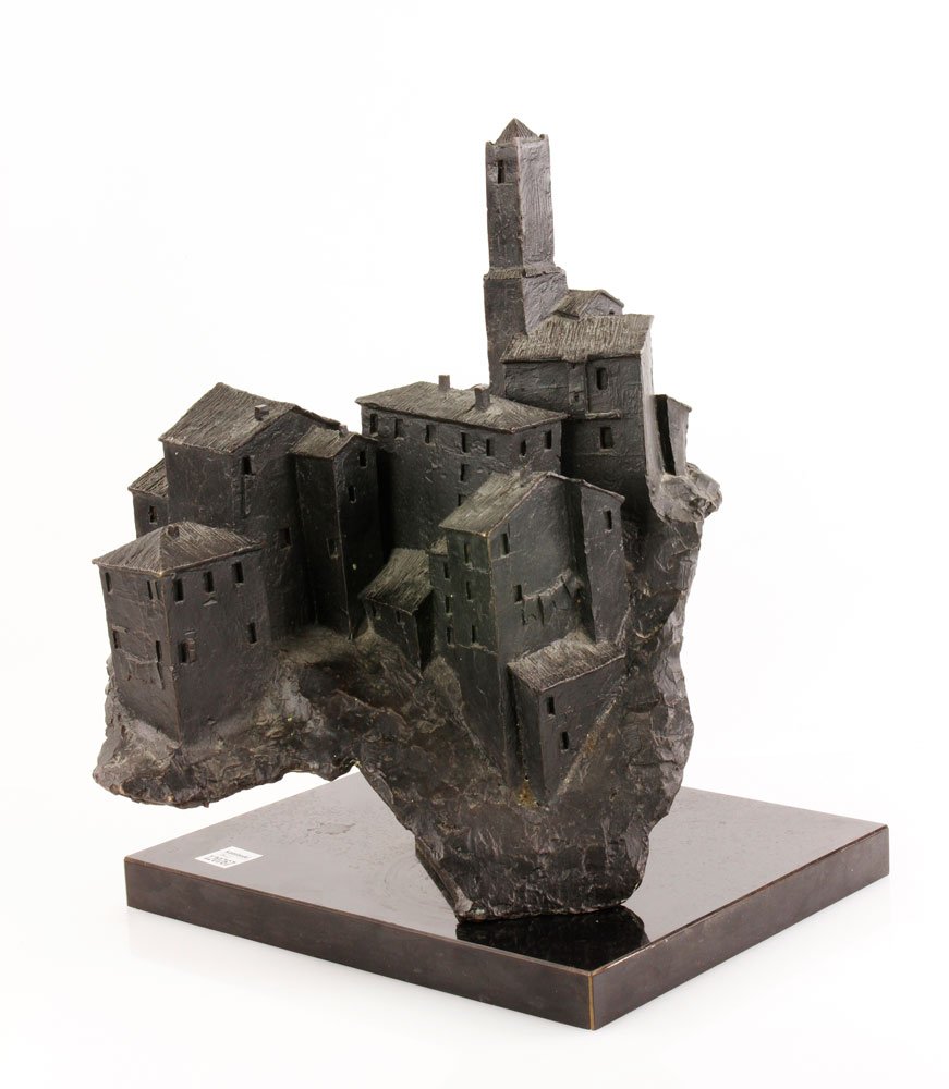 Marinslei "Tuscan Village," Bronze: Harry Marinslei, "Tuscan Village," bronze, monogramed and dated "HM 47 #II," Dama Foundry mark, 15 3/4" h. Provenance: From a Wayland, MA estate.