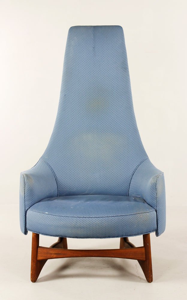 Pearsall for Craft Associates Lounge Chair: Adrian Pearsall for Craft Associates high back lounge chair, original upholstery, teak frame, circa 1950s, 54" h x 26 1/2" w x 31" d. Provenance: From a Boston, MA collection.