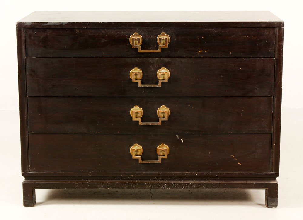 Parzinger for Charak Modern Dresser: Tommi Parzinger for Charak Modern, dresser with four drawers over raised feet, mahogany, 32" h x 44" w x 19 1/2" d. Provenance: From a Brookline, MA estate.