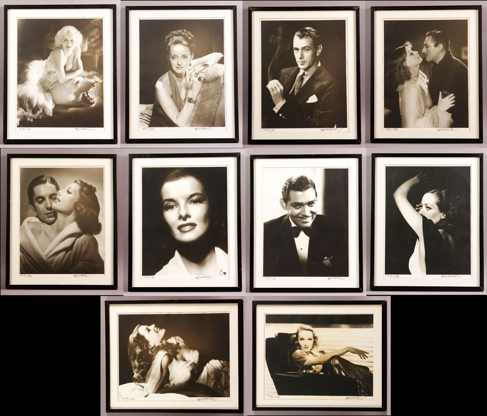 Hurrell, Photography Portfolio: George Hurrell (1904-1992), photography portfolio, set of ten photographs of various Hollywood stars, limited edition, editioned 164/190, includes a custom made canvas portfolio case containing a lett