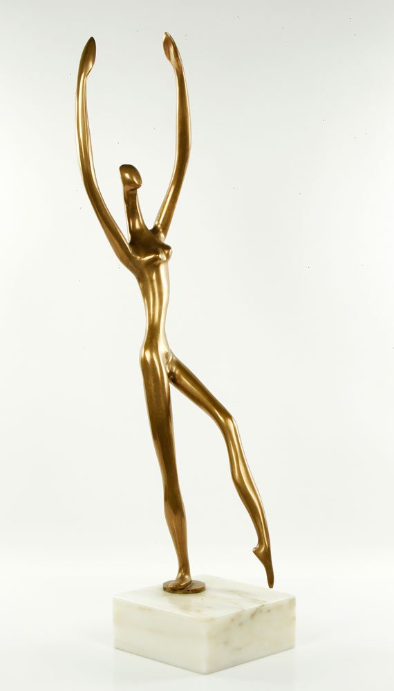Carbonell, "Ballerina," Bronze: Manuel Carbonell (1918-2011), "Ballerina," bronze, signed, with certificate of authentication, 27 1/2" h x 6" w x 7" d. Provenance: From a Great Neck, NY estate.