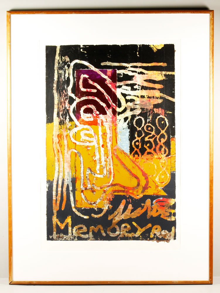 Walker, "Memory I," Screenprint/Woodcut: John Walker, (British, b. 1939), "Memory I," screenprint and woodcut on paper, dated 1989, editioned 30/35 lower left, signed and dated lower right, 45 3/4" h x 30 7/16" w (view), 64" h x 48 1/2" w (f